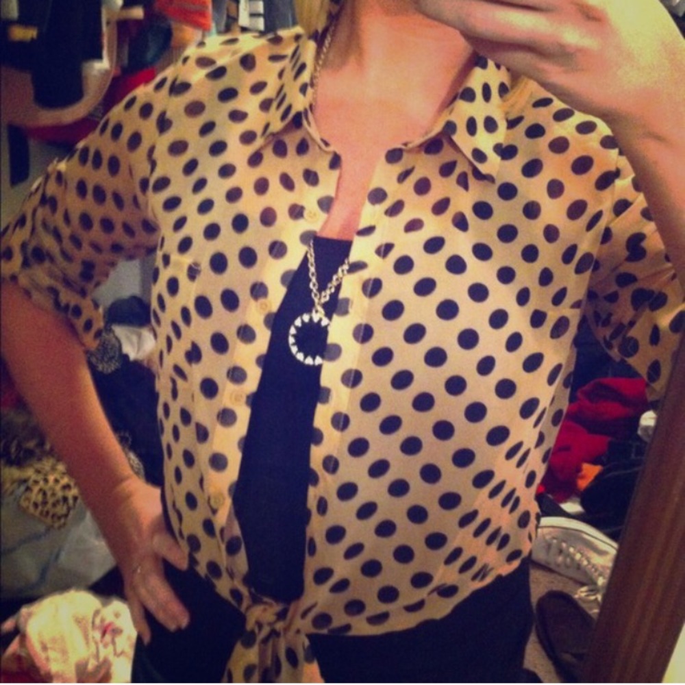 Tan and black polka dot top